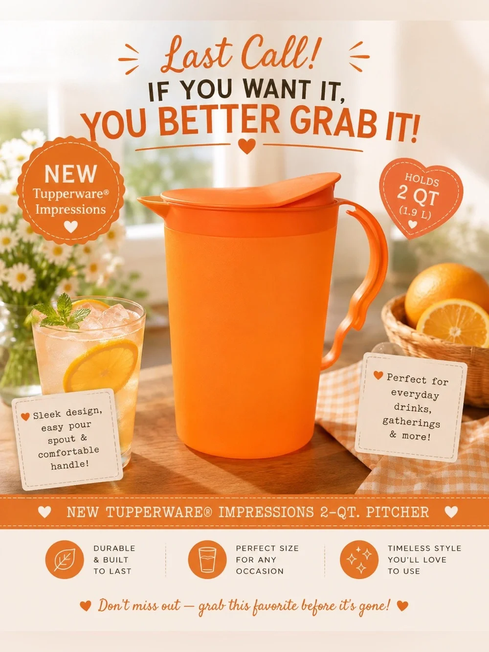 NEW TUPPERWARE® IMPRESSIONS 2-QT. PITCHER